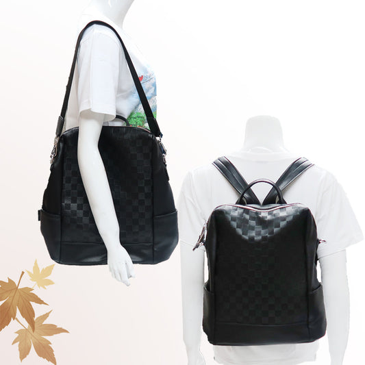2 Way Imitative Leather Checkered Backpack/Tote Bag
