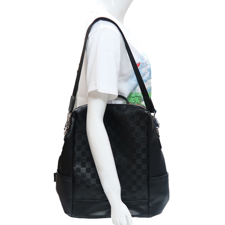 2 Way Imitative Leather Checkered Backpack/Tote Bag