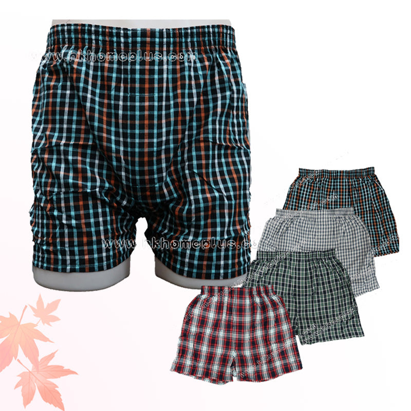 12Pcs/pack Chrysanthemum: Men's 100% Cotton Checkered Boxer