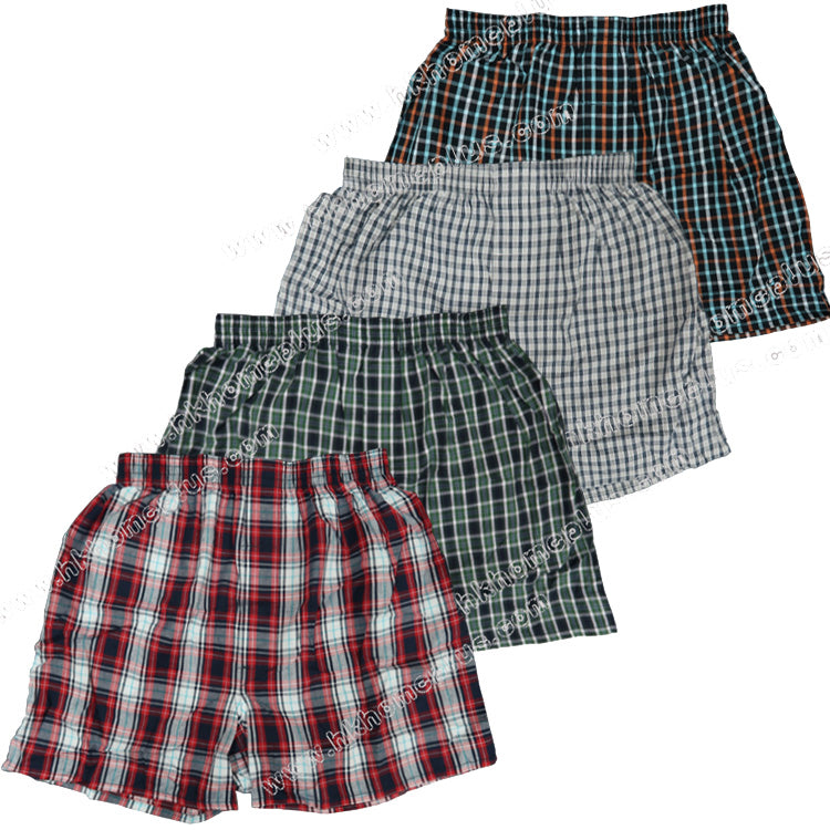 12Pcs/pack Chrysanthemum: Men's 100% Cotton Checkered Boxer