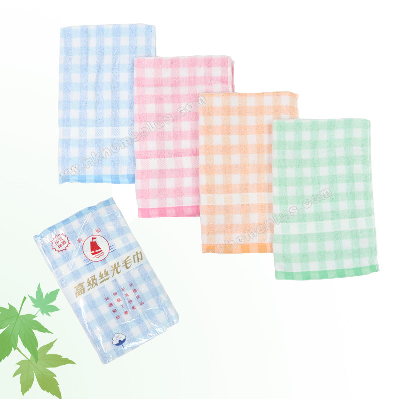 12Pcs/pack Sailboat: 30s Silk Cotton Checkered Face Towels