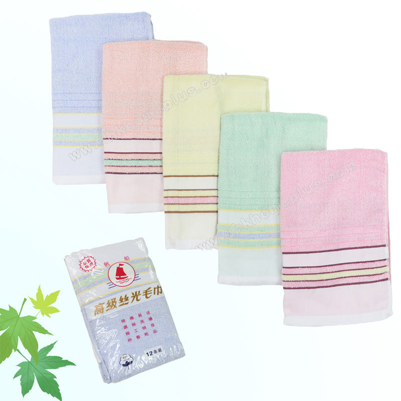 12Pcs/pack Sailboat: 60s Silk Cotton Solid Color Face Towels